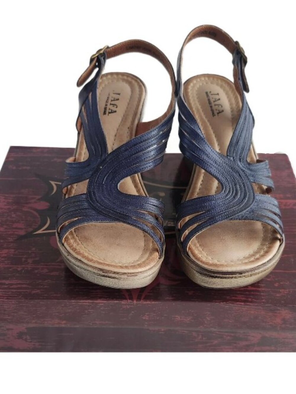 Jafa Leather Strappy Sandals Open Toe Blue Blueberry Womens Size 38 Euro 7.5 US - Picture 2 of 6